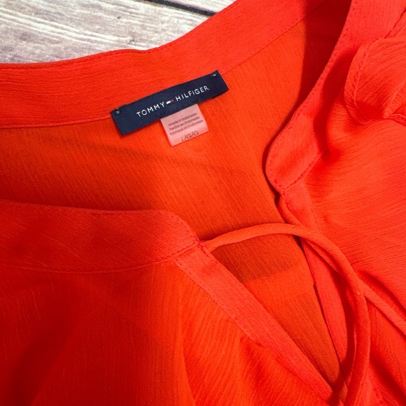 Tommy Hilfiger Chiffon Sleeveless Ruffle Tie-Neck Blouse Top In Orange L - Picture 5 of 6